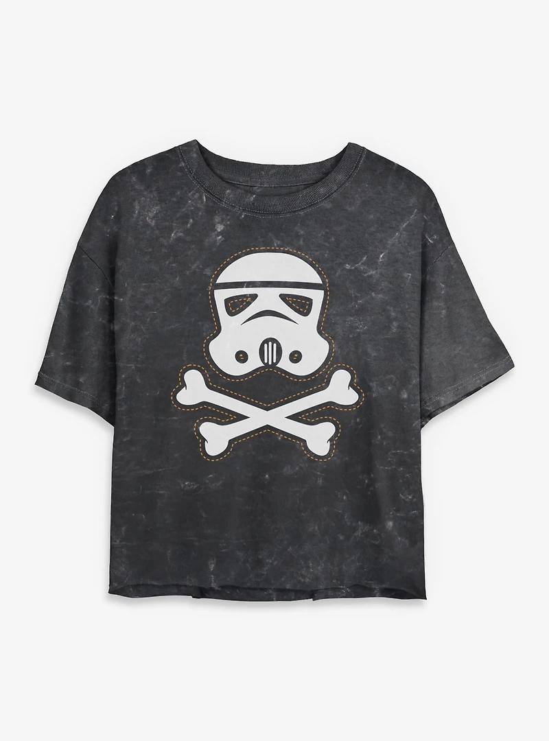 Star Wars Trooper Skull Patch Mineral Wash Womens Crop T-Shirt