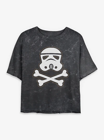 Star Wars Trooper Skull Patch Mineral Wash Womens Crop T-Shirt