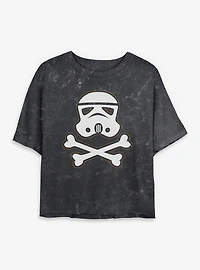 Star Wars Trooper Skull Patch Mineral Wash Womens Crop T-Shirt