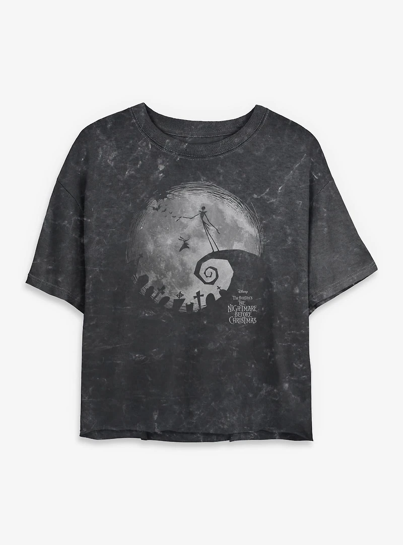 The Nightmare Before Christmas Moon Shadow Mineral Wash Womens Crop T-Shirt