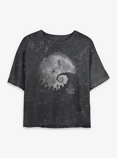 The Nightmare Before Christmas Moon Shadow Mineral Wash Womens Crop T-Shirt