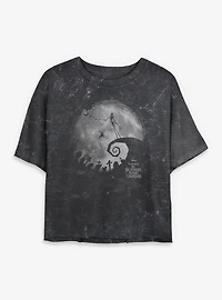 The Nightmare Before Christmas Moon Shadow Mineral Wash Womens Crop T-Shirt