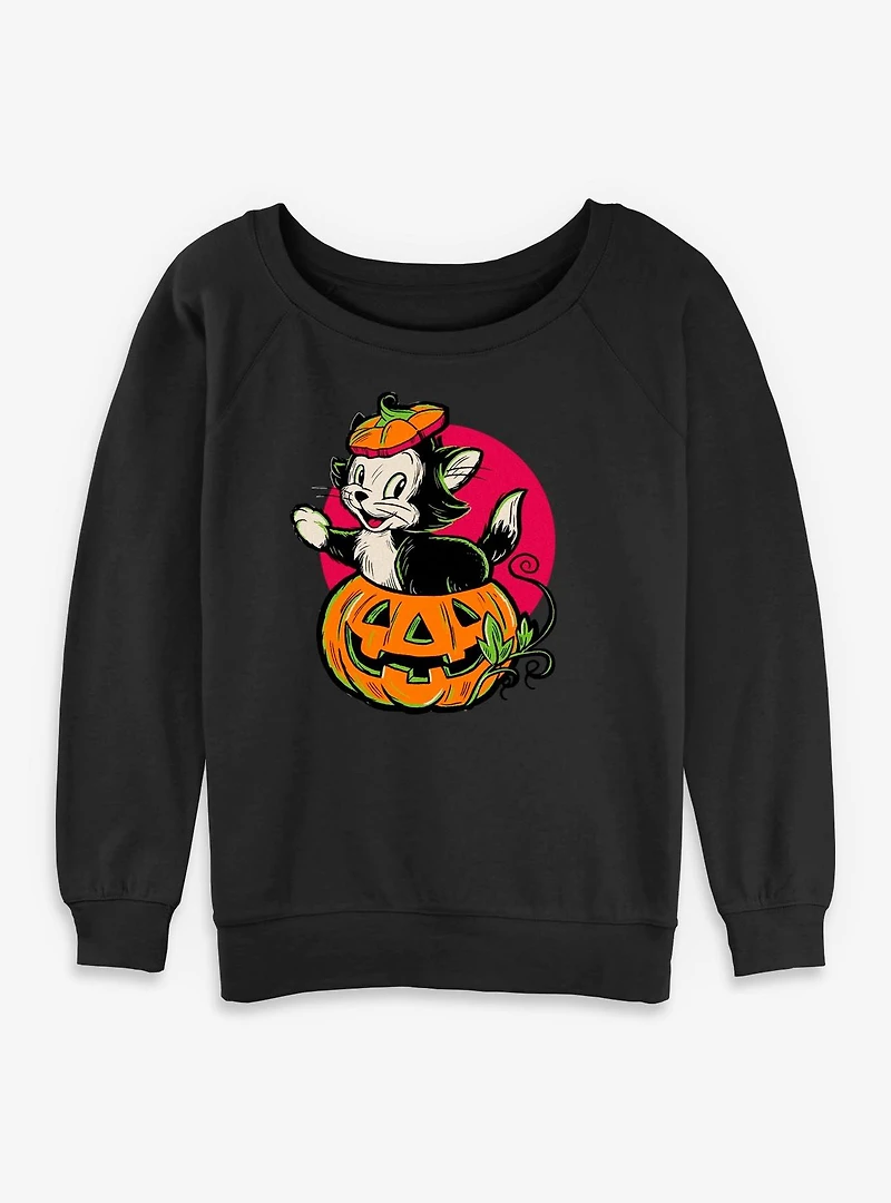 Disney Pinocchio Figaro Inside A Pumpkin Womens Slouchy Sweatshirt