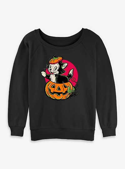 Disney Pinocchio Figaro Inside A Pumpkin Womens Slouchy Sweatshirt