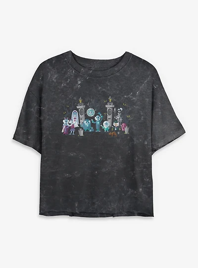 Disney Haunted Mansion Entrance Characters Mineral Wash Womens Crop T-Shirt