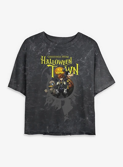 Disney Kingdom Hearts Greetings From Halloween Town Mineral Wash Womens Crop T-Shirt
