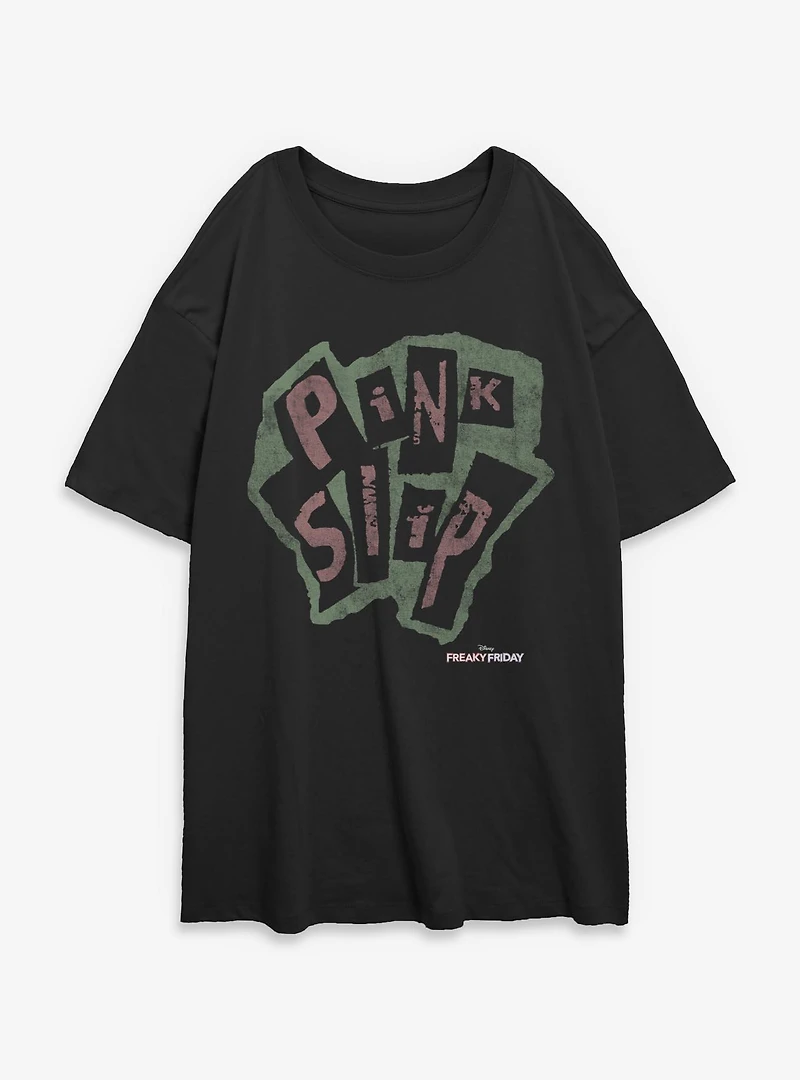 Disney Freaky Friday Pink Slip Logo Womens Oversized T-Shirt