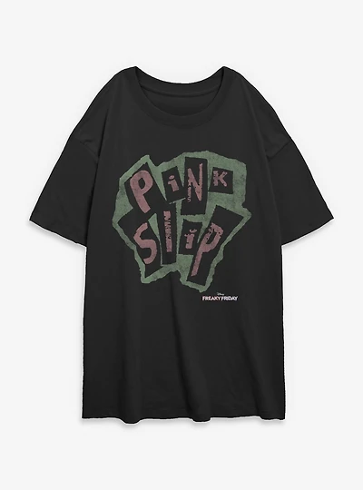 Disney Freaky Friday Pink Slip Logo Womens Oversized T-Shirt