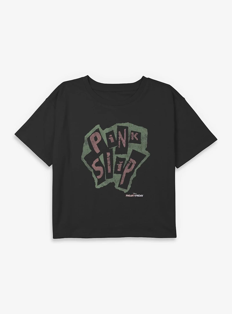 Disney Freaky Friday Pink Slip Logo Youth Girls Boxy Crop T-Shirt