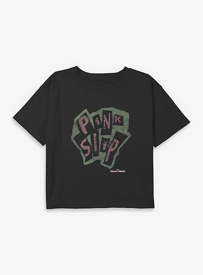 Disney Freaky Friday Pink Slip Logo Youth Girls Boxy Crop T-Shirt