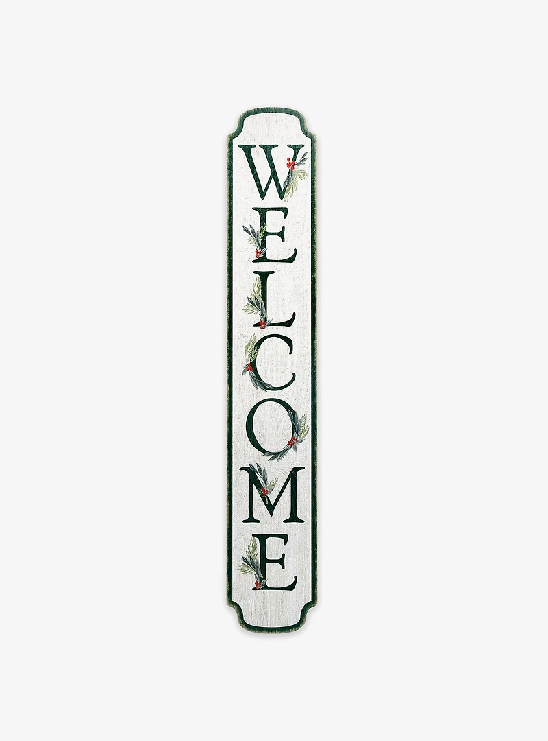 Winter Greenery Welcome Vertical Porch Leaner Wood Wall Decor