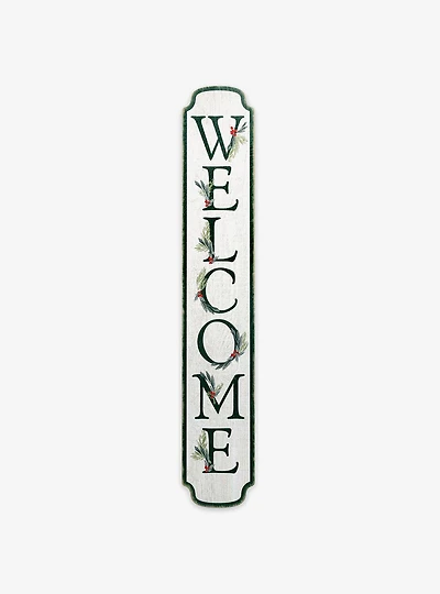 Winter Greenery Welcome Vertical Porch Leaner Wood Wall Decor