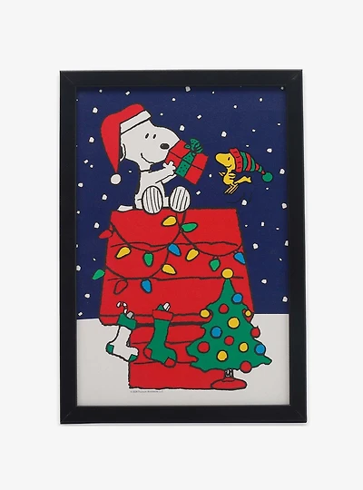 Peanuts Snoopy & Woodstock Christmas Scene Framed Wood Wall Decor