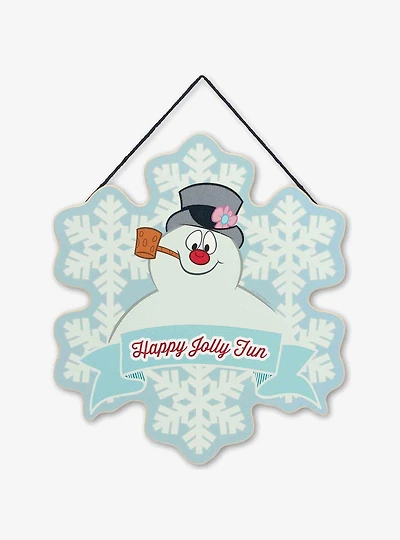 Frosty The Snowman "Happy Jolly Time" Snowflake Hanging Wood Sign