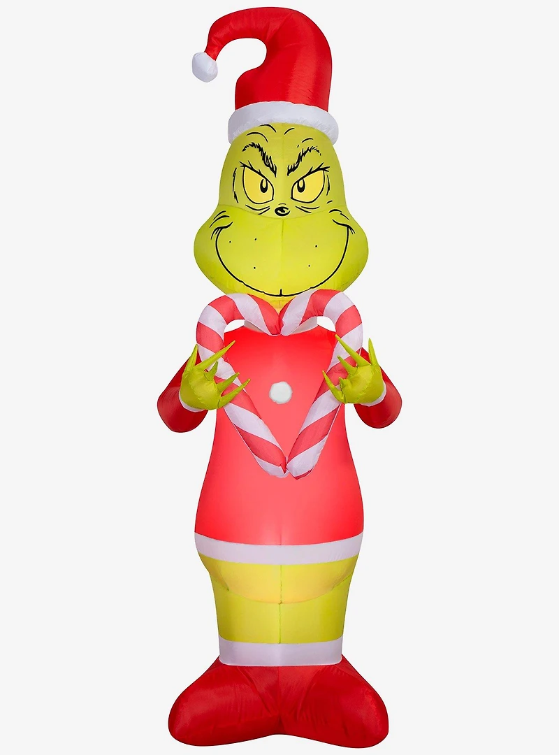 Dr. Seuss How The Grinch Stole Christmas Grinch Holding Candy Cane Hearts Airblown Inflatable