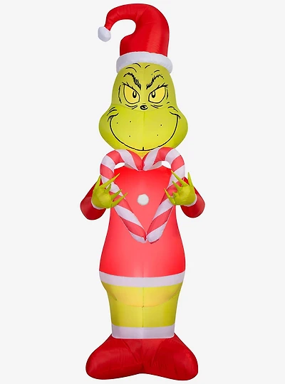 Dr. Seuss How The Grinch Stole Christmas Grinch Holding Candy Cane Hearts Airblown Inflatable