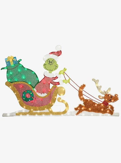 Dr. Seuss How The Grinch Stole Christmas Lighted KD Grinch Sleigh Scene Holiday Flat-tastics Yard Decor