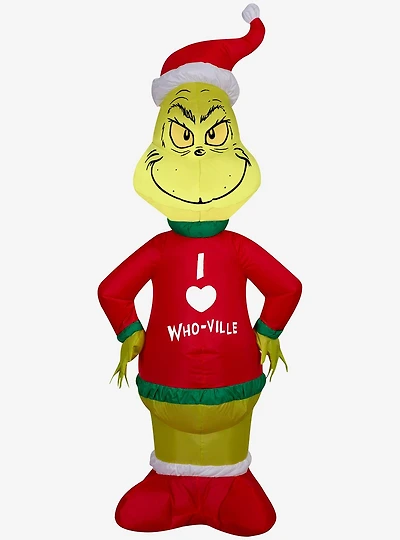 Dr. Seuss How The Grinch Stole Christmas Grinch in Who Ville Sweater Christmas Airblown Inflatable