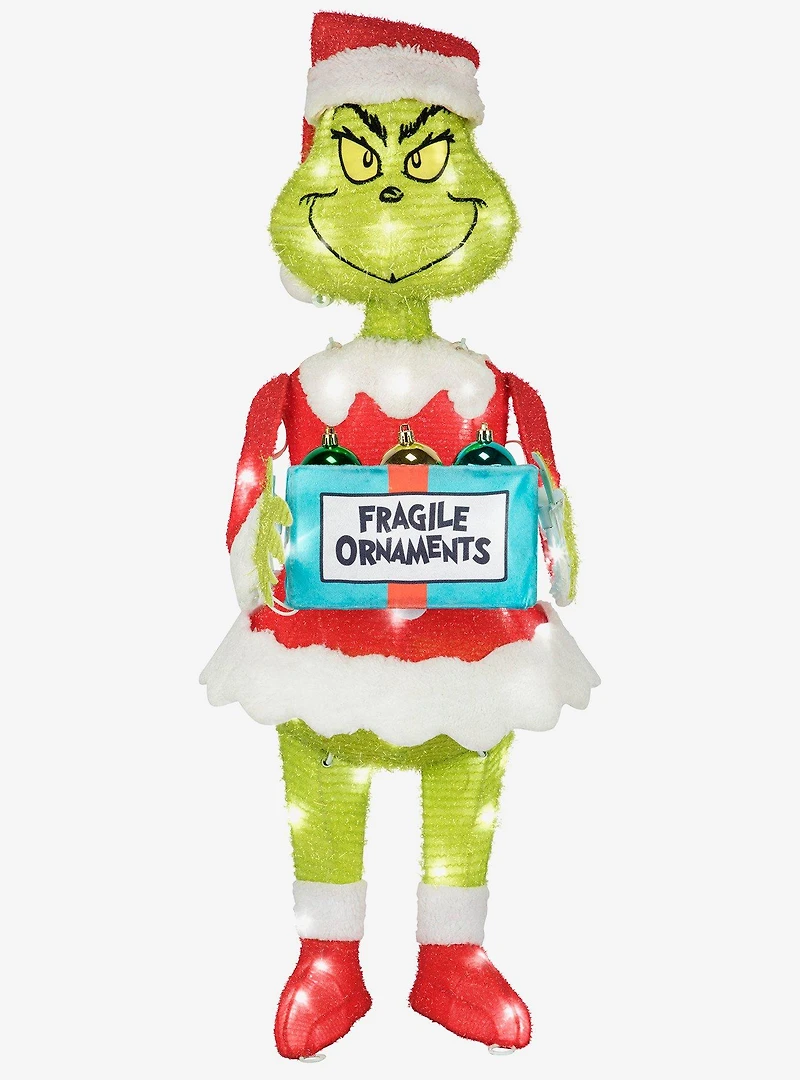 Dr. Seuss How The Grinch Stole Christmas Grinch with Ornament Box Lighted Tinsel Sculpture