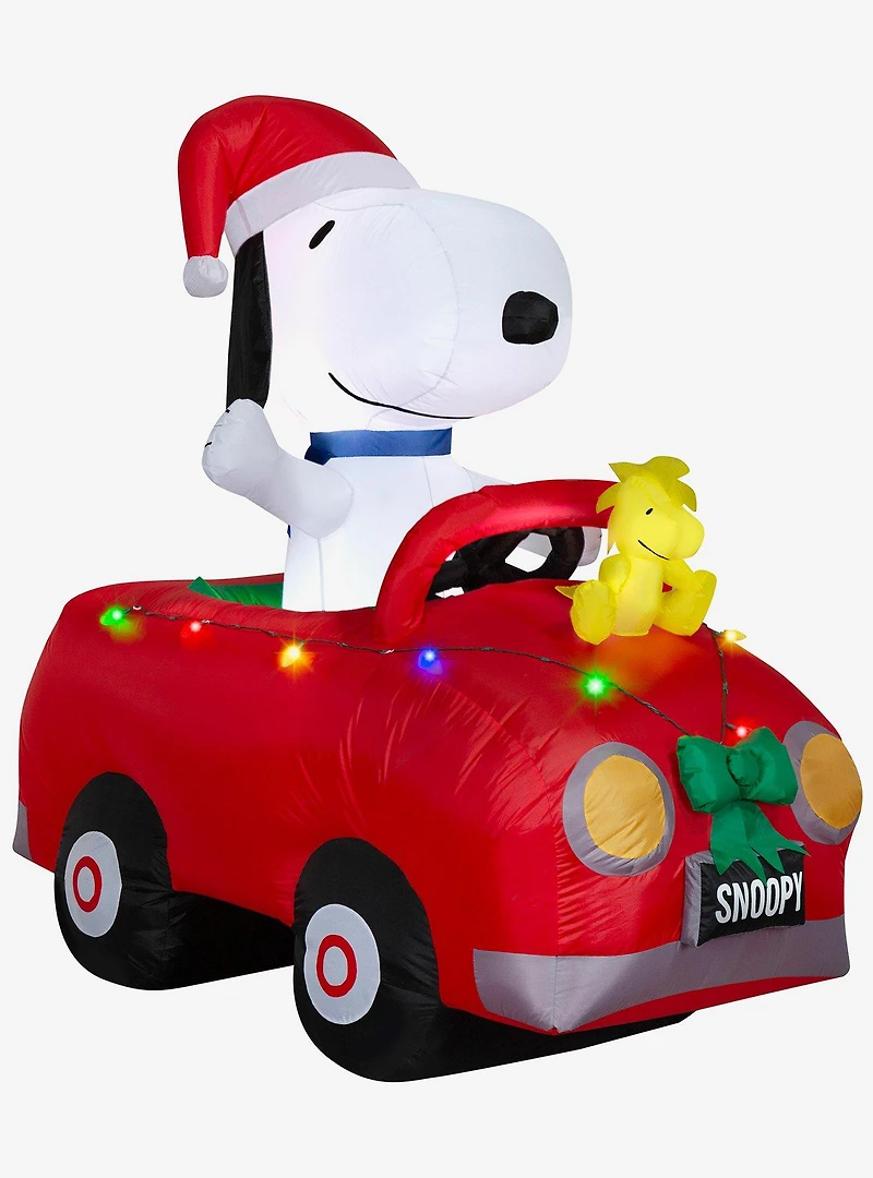 Peanuts Snoopy and Woodstock in Car with Christmas Lights Scene Airblown Inflatable
