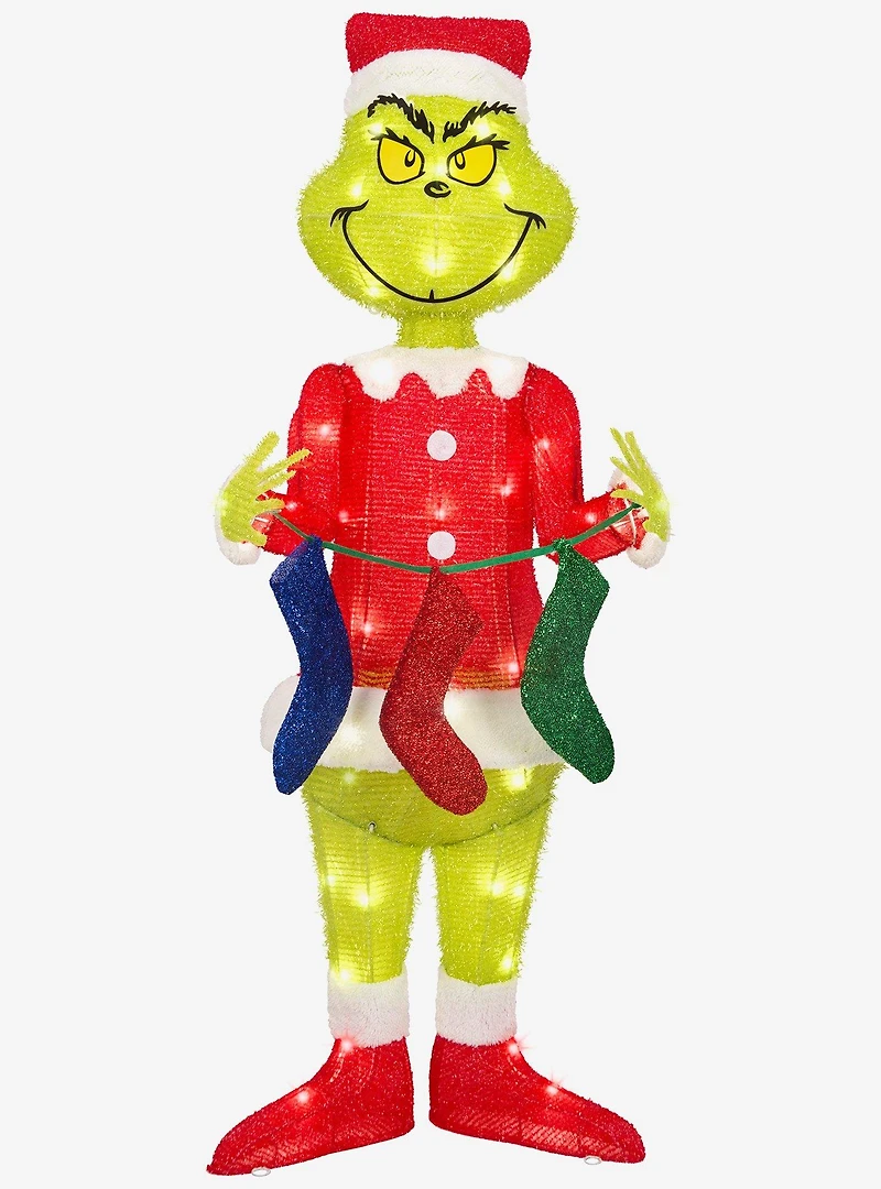 Dr. Seuss How The Grinch Stole Christmas The Grinch with Stockings Lighted Tinsel Sculpture