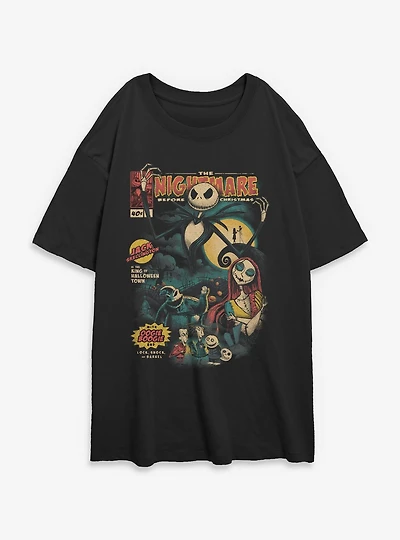 The Nightmare Before Christmas Comic Cover Style Womens Oversized T-Shirt