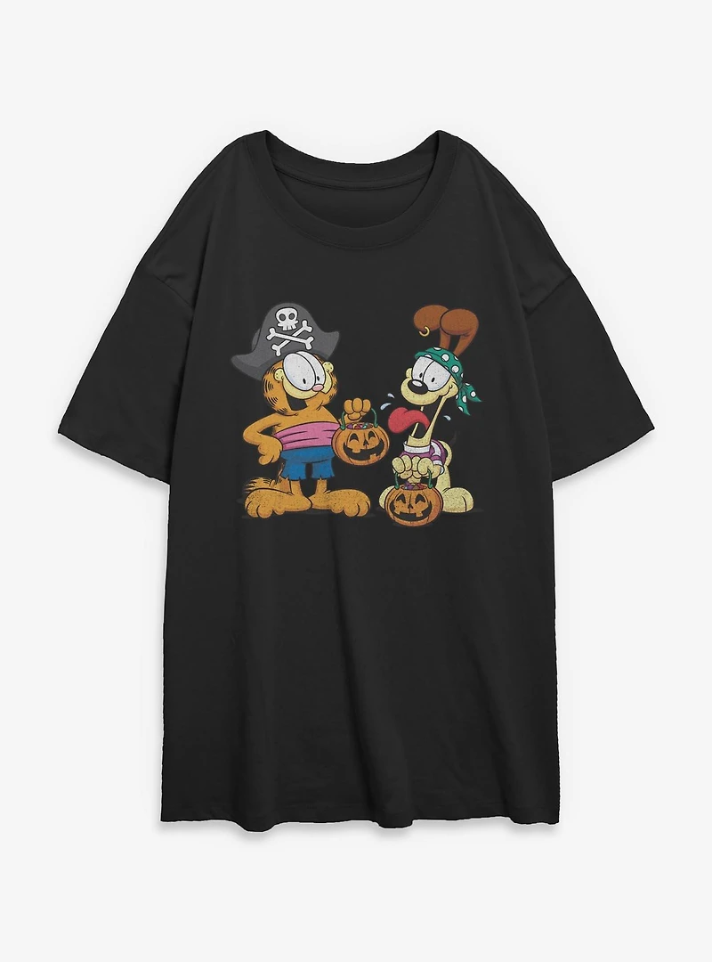 Garfield Pirate Buds and Odie Womens Oversized T-Shirt