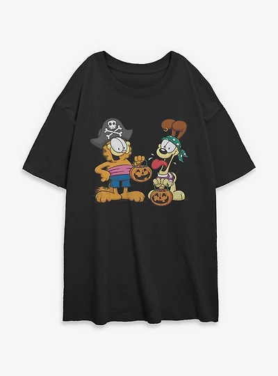 Garfield Pirate Buds and Odie Womens Oversized T-Shirt