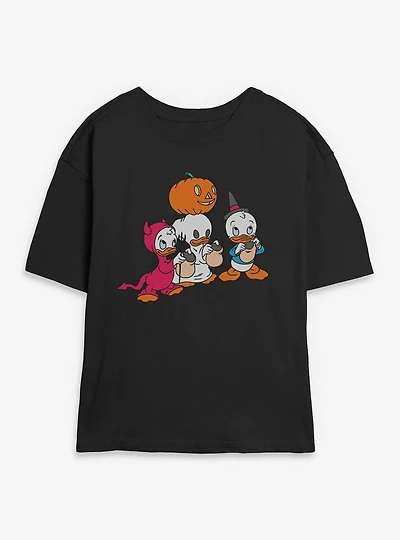 Disney Ducktales Huey Dewey Louie Trick Or Treating  Womens Skimmer T-Shirt