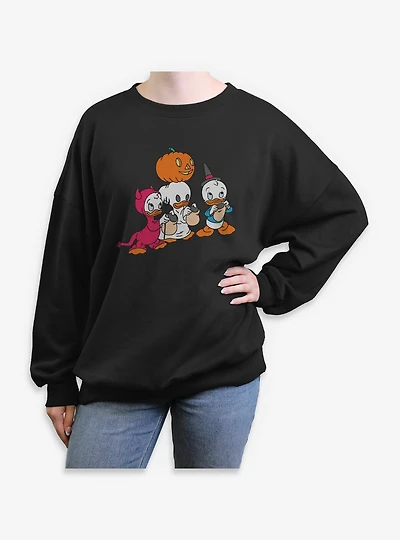 Disney Ducktales Huey Dewey Louie Trick Or Treating  Womens Oversized Sweatshirt