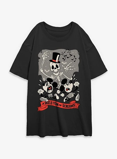 Disney Mickey Mouse A Skeleton Of Screams Womens Oversized T-Shirt