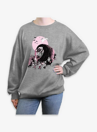 The Nightmare Before Christmas Classic Scene Group Womens Oversized Sweatshirt