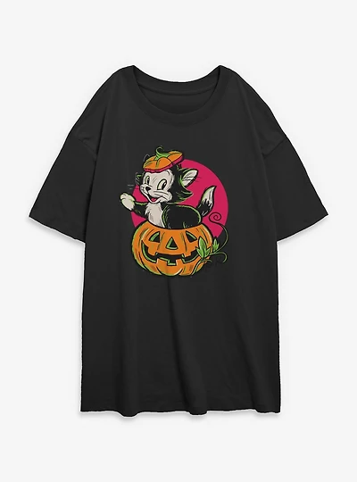 Disney Pinocchio Figaro Inside A Pumpkin Womens Oversized T-Shirt