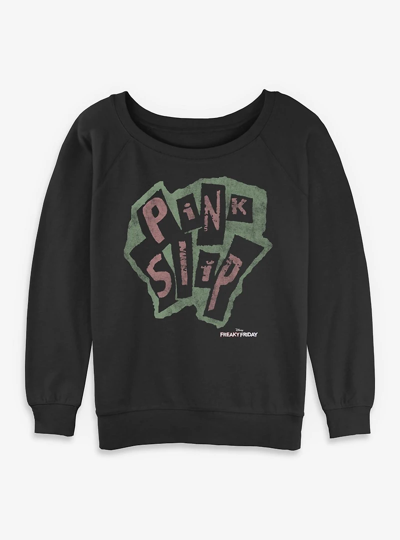 Disney Freaky Friday Pink Slip Logo Womens Slouchy Sweatshirt