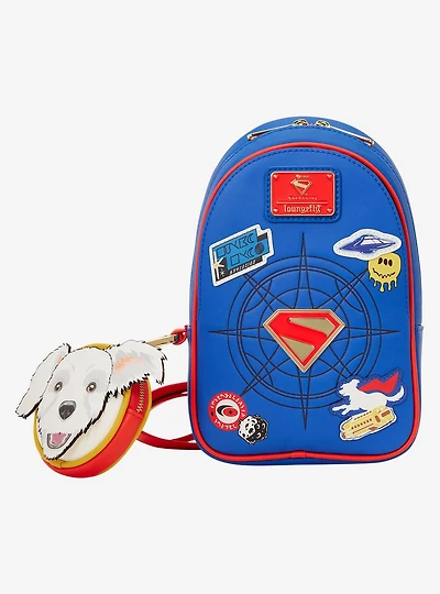 Loungefly DC Comics Supergirl Patches Crossbody Sling Bag with Krypto Coin Purse