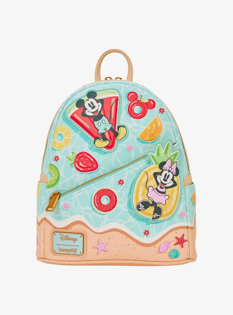 Loungefly Disney Mickey & Minnie Fruit Floaties Beach Scene Mini Backpack
