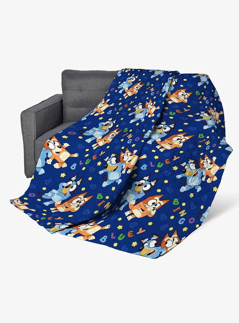 Bluey Goofing Around Quilted Throw Blanket