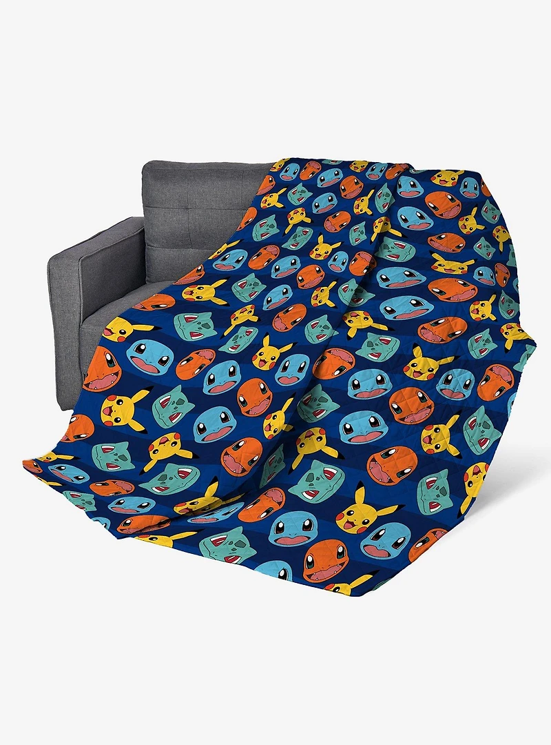Pokémon Striped Favorites Quilted Throw Blanket