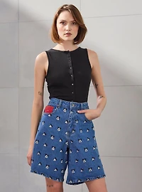 Disney Mickey Mouse Allover Print Women's Jean Shorts - BoxLunch Exclusive