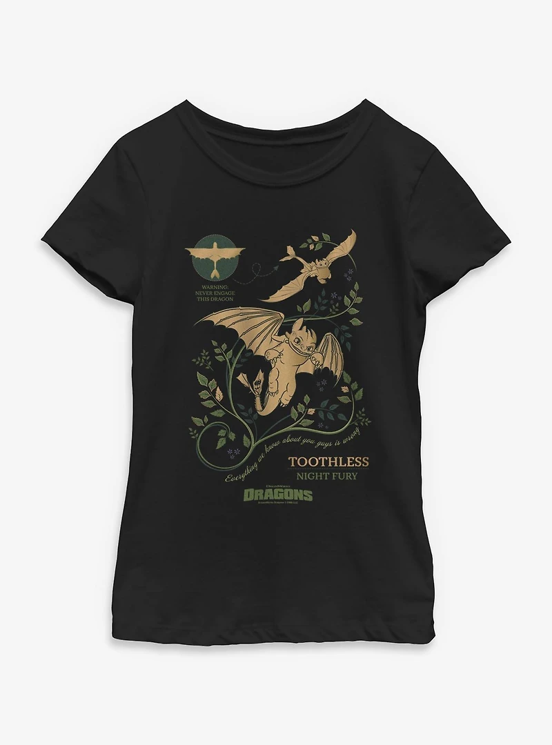 How To Train Your Dragon Toothless Warning Youth Girls T-Shirt