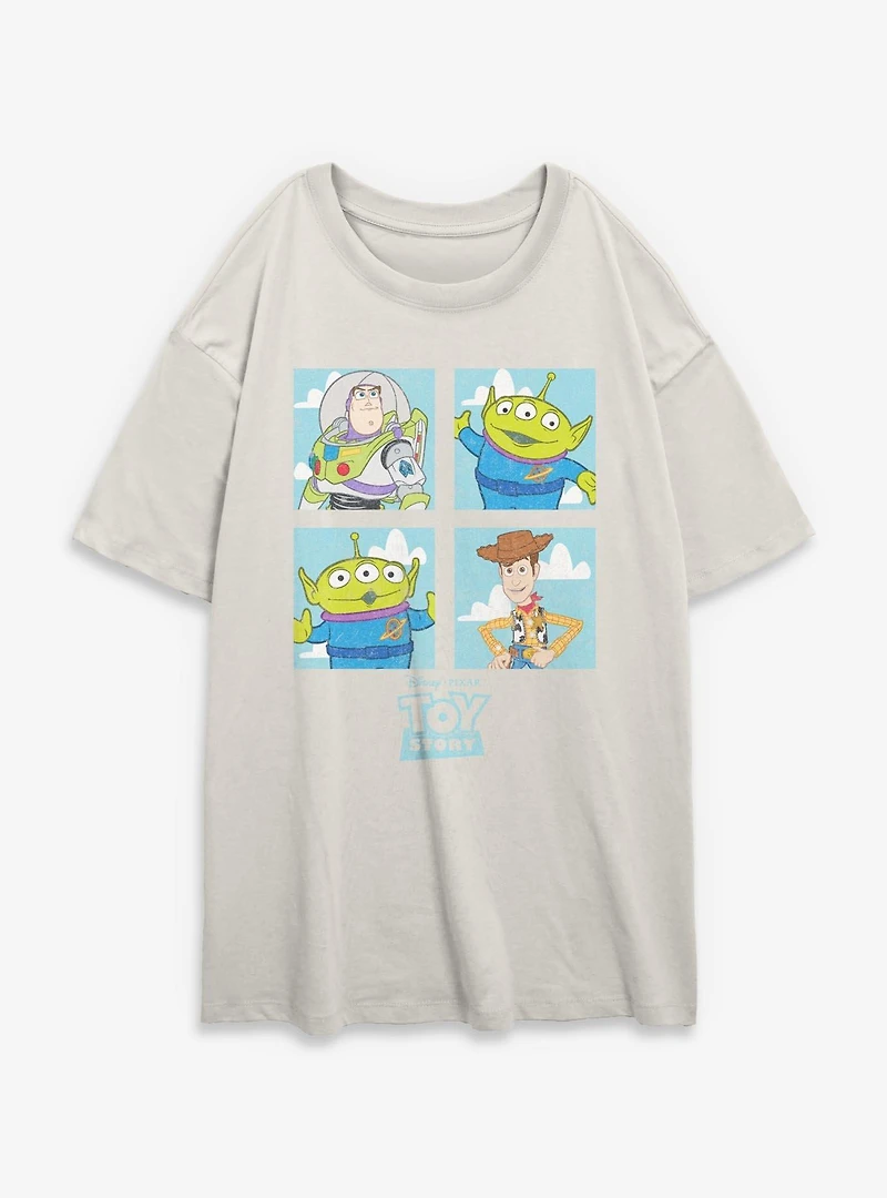Disney Pixar Toy Story Buzz Woody Alien Panels Womens Oversized T-Shirt