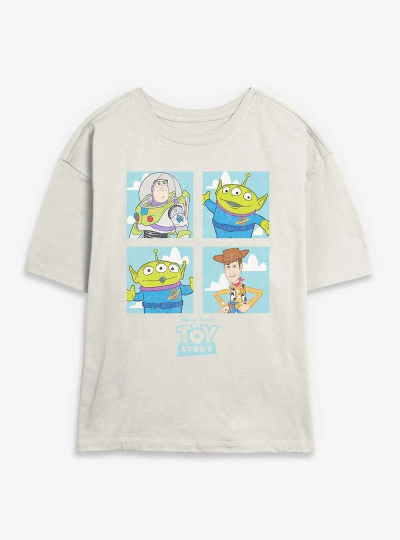 Disney Pixar Toy Story Buzz Woody Alien Panels Womens Skimmer T-Shirt