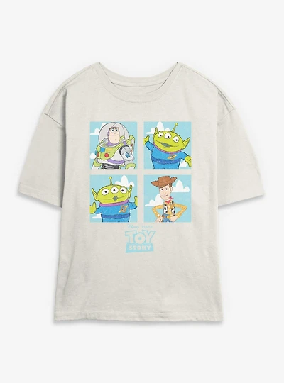 Disney Pixar Toy Story Buzz Woody Alien Panels Womens Skimmer T-Shirt