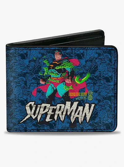 DC Comics Superman Breaking Chains and Action Poses Stacked Bifold Wallet