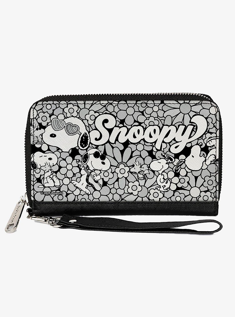 Peanuts Snoopy Poses and Daisy Flowers Zip Around Wallet