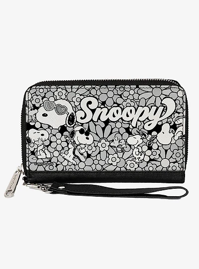 Peanuts Snoopy Poses and Daisy Flowers Zip Around Wallet