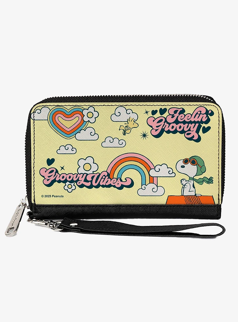 Peanuts Snoopy Flying Ace and Woodstock Groovy Quotes Zip Around Wallet