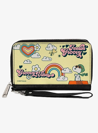 Peanuts Snoopy Flying Ace and Woodstock Groovy Quotes Zip Around Wallet