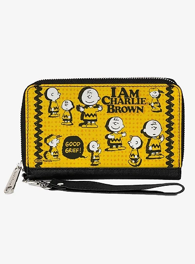 Peanuts I Am Charlie Brown Poses and Zig Zag Stripe Zip Around Wallet