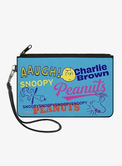Peanuts Charlie Brown Snoopy and Woodstock Typography Zip Clutch Wallet